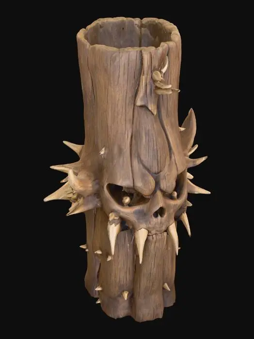 3D model for a large wooden totem with spiked bones sticking out the sides