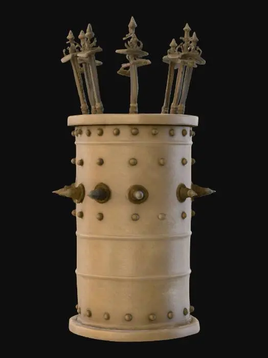 3D model for large stone cylinder spiked with ancient swords