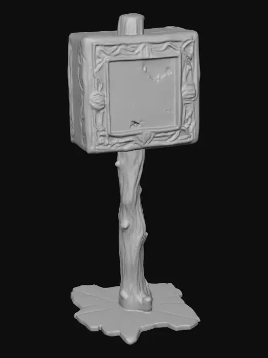 3D model for a wooden square weapon sign from an ancient lake town ruin village. Highly detailed. No text or writing on the shop sign. Worn. Ancient looking.