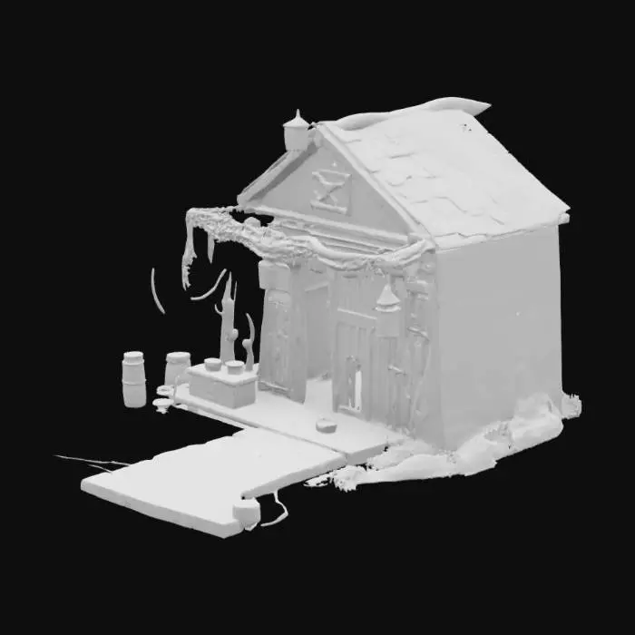 3D model for a swampy bog tree house weaopn marketplace. Warm small lights cover the treehouse. Ultra realistic. 