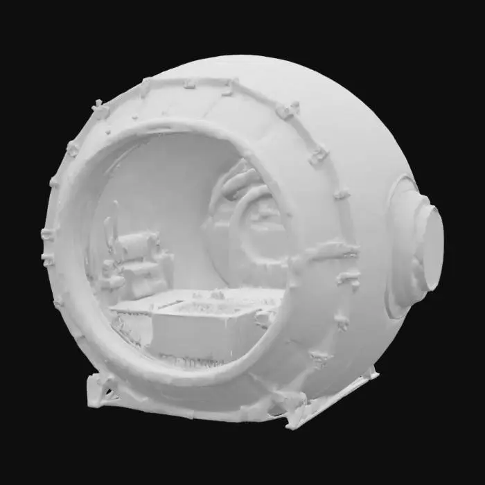 3D model for A heavily textured moon base curved corner wall with dark metal panels, space equipment, and glowing circuitry running through its surface. Small vents release bursts of steam, while embedded cables and flickering holographic navigational displays add to its high-tech appearance. 