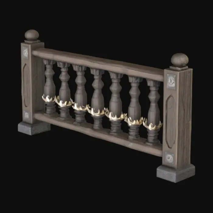 3D model for ancient western railing made of weathered wood and animal bones. fbx file in game asset. ultra high resolution pbr