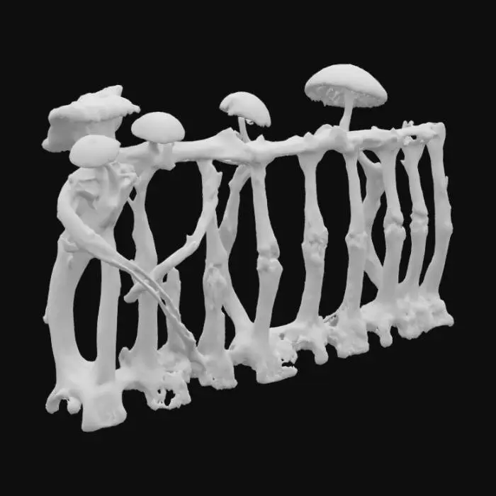 3D model for Railing made of aged animal bones and fuming rotten mushrooms.
