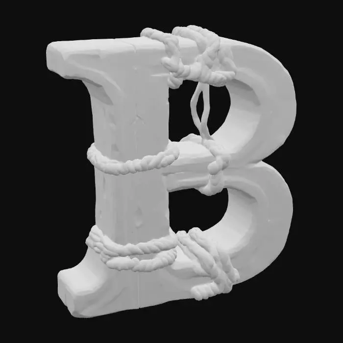 3D model for The letter "B" shaped out of ancient wood and covered in ancient rope
