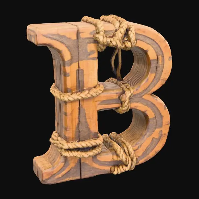 3D model for The letter "B" shaped out of ancient wood and covered in ancient rope
