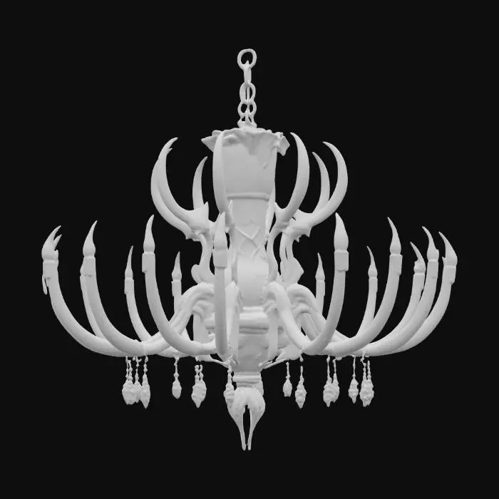 3D model for a ancient chandelier made out of animal bones and etched with glowing blue Nordic markings. The markings are feint but glowing like a bioluminescent glow, #PBR#