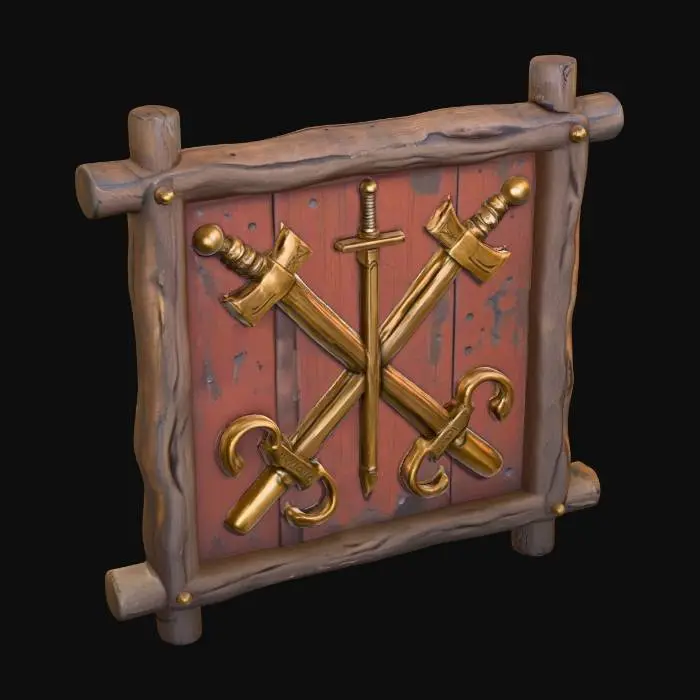 3D model for a wooden square weapon shop sign from a ancient lake town ruin