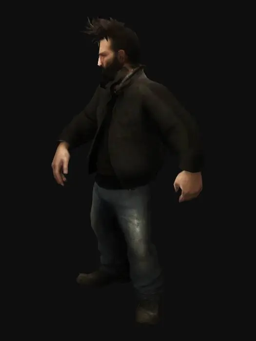 3D model for a stylized man similar to Max Payne from the playstation games. meant for a light-hearted take of a gritty New York Slums Noir game. make sure he isn't holding anything, and is in a T pose with his arms and hands up away from his body