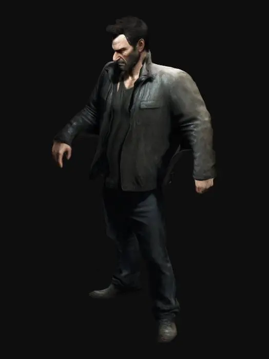 3D model for a realistic villian, grungy like Max Payne. no weapons, with his arms up level to his shoulders and pointed away from him in a traditional T-pose.