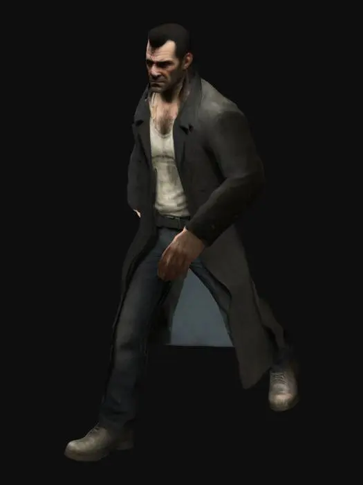 3D model for a realistic villian, grungy like Max Payne. no weapons, with his arms up level to his shoulders and pointed away from him in a traditional T-pose used for rigging.