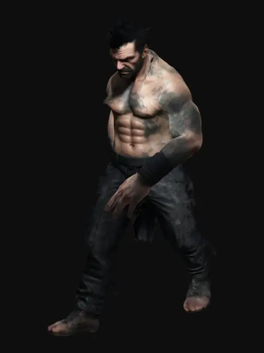 3D model for a realistic villian, grungy like Max Payne. no weapons, standing in a traditional T-pose used for rigging.