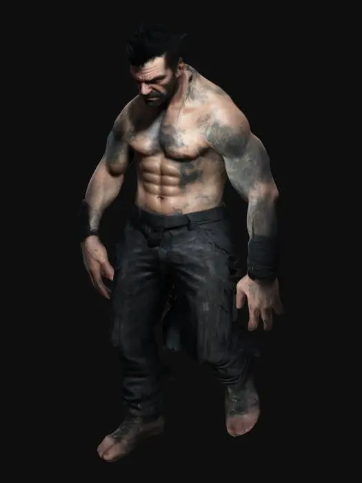 3D model for a realistic villian, grungy like Max Payne. no weapons, standing in a traditional T-pose used for rigging.