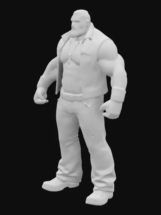 3D model for Generic Bruiser well built biker gangster no weapons posed like an x with each arm, hand, and five fingers pointed out away from the character. arms straight, and hands balled into fists 