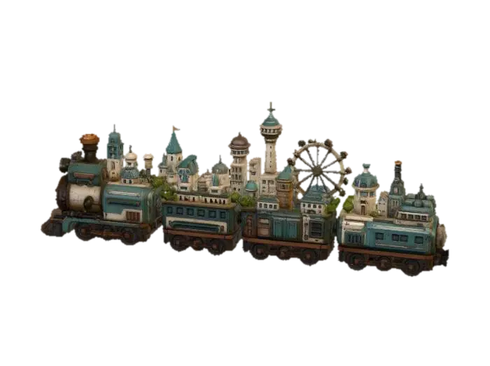 Steam City on Rails - Railway 3D model, vytvořený pomocí AI