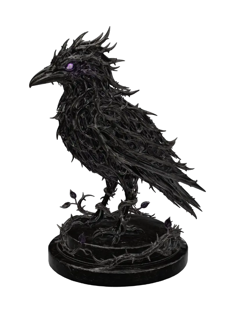 Violet Thorn Raven - Feathered 3D model, vytvořený pomocí AI
