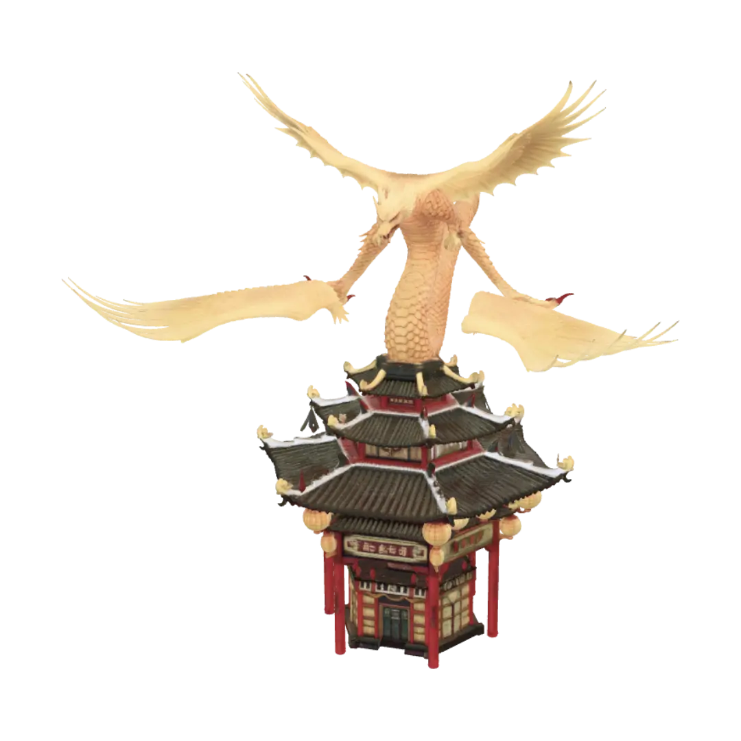A colossal floating carnival landmark combining a majestic Chinese dragon and a… - Dragonwings 3D model, vytvořený pomocí AI