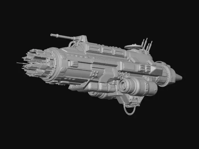 3D model for A realistic hard-sci-fi mining spaceship designed for a player-built modular space MMO.
The ship should look industrial, functional, and mass-produced rather than sleek or luxury.
Medium-scale ship (frigate-class), roughly 35–50 meters long.
Hull made of layered metal plating with visible wear, scratches, heat discoloration, and bolted seams.
Prominent external mining equipment including articulated mining arms, drill heads, laser emitters, and reinforced collection scoops.
Exposed piping, coolant lines, power conduits, hydraulic pistons, and reinforced struts.
Large side-mounted ore containers and modular cargo pods that look detachable.
Engine section is bulky and overbuilt, with multiple thrusters, maneuvering jets, and visible exhaust ports.
Bridge is small and armored, integrated into