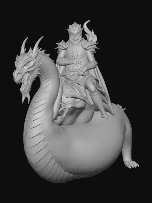 3D model for From the mist, thicker than darkness, emerges a silent apocalypse. A rider in armor of light-devouring obsidian, his eyes points of cold blue flame. Beneath him, a ghostly serpent: a leviathan of phosphorescent fog, its maw a vortex of oblivion.

They are one entity. The serpent's spectral form is fused with the rider's plated limbs, his frozen gaze flowing down its spine like venomous light. They move in utter silence, warping the world around them: sound dies, color drains, and the air chills with despair.

He is no mere warrior. He is the herald of the end, a devourer of reality. His arrival is not a battle, but a quiet extinction.