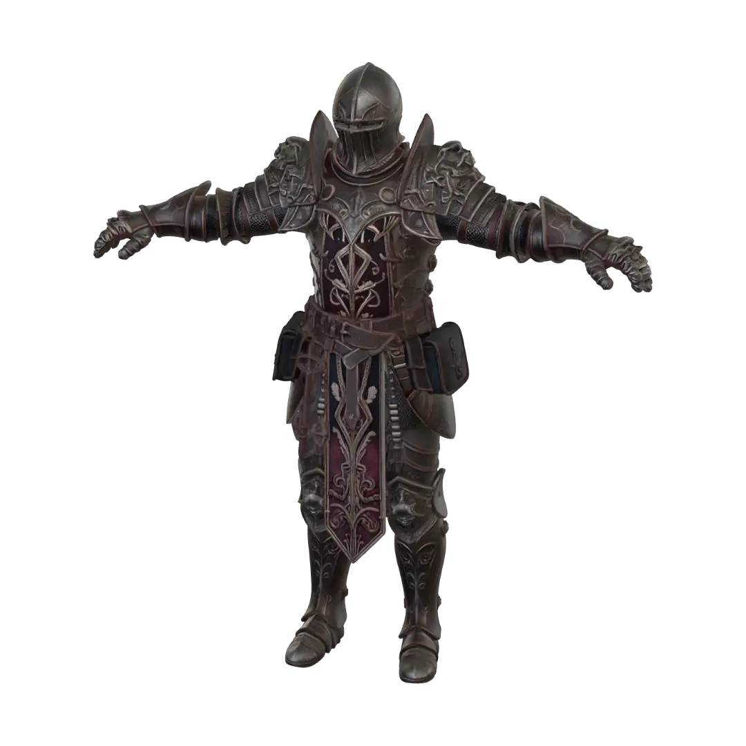 Crusader in Ornate Plate Armor - Palisade 3D model, vytvořený pomocí AI