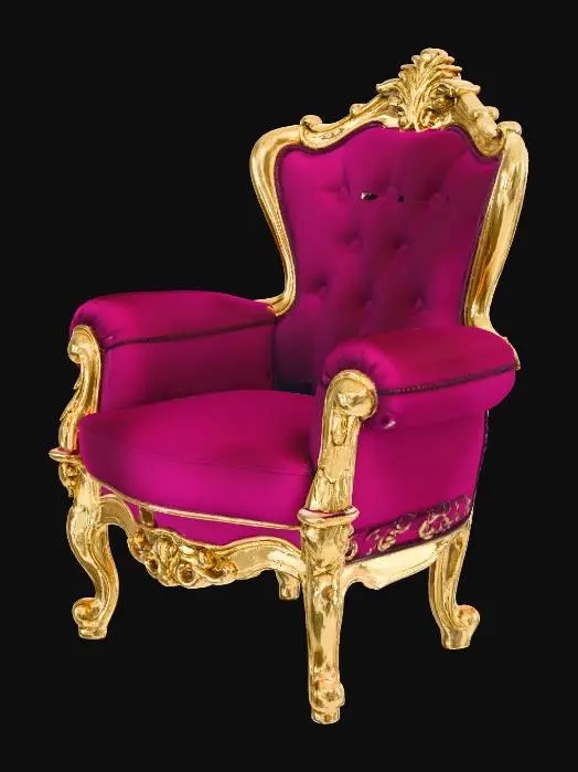 3D model for "Luxury Louis XVI chair, velvet upholstery, gold leaf wood trim, studio lighting, white background."
