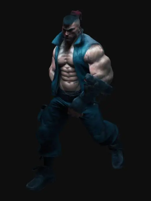 3D model for cyberpunk style, muscular street fighter, full body, fists, hands aside the body, 