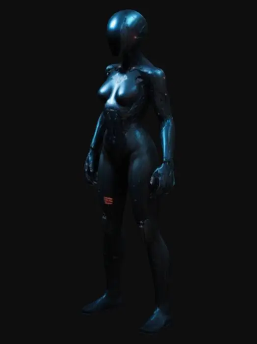 3D model for cyberpunk style, stealthy assasin with cyberware, full body, hands along the body,