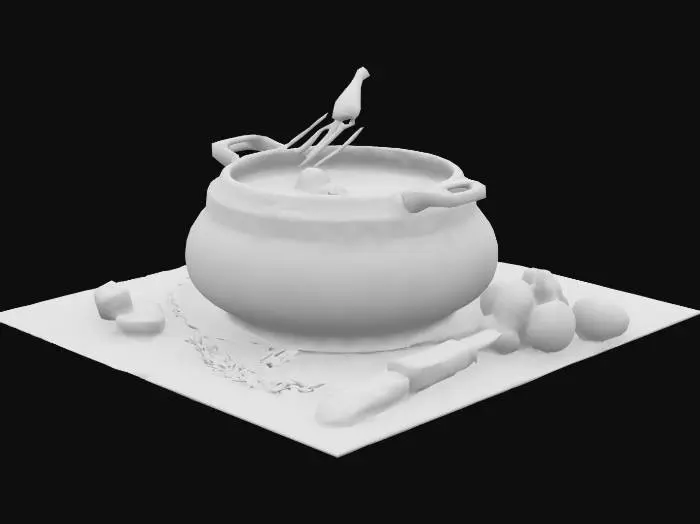 3D model for [Thun] Swiss cheese fondue, handpa inted, stylized,detailed,#AroundTheWorld#
