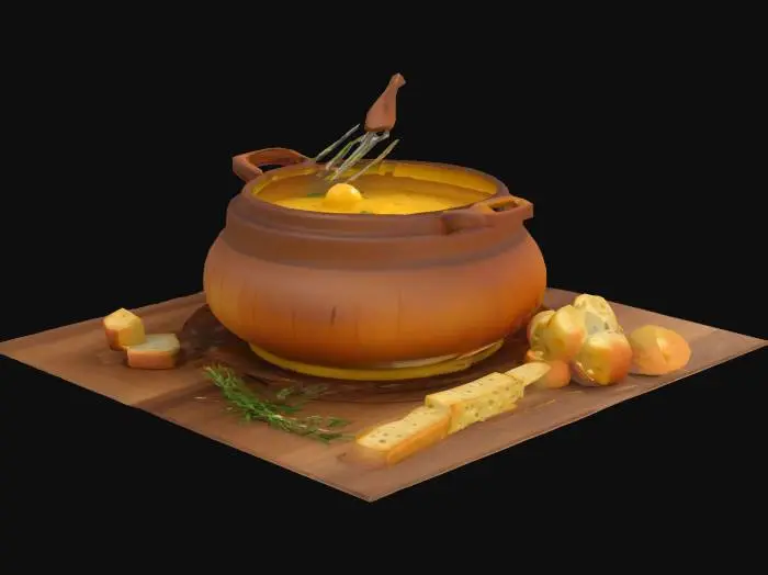 3D model for [Thun] Swiss cheese fondue, handpa inted, stylized,detailed,#AroundTheWorld#