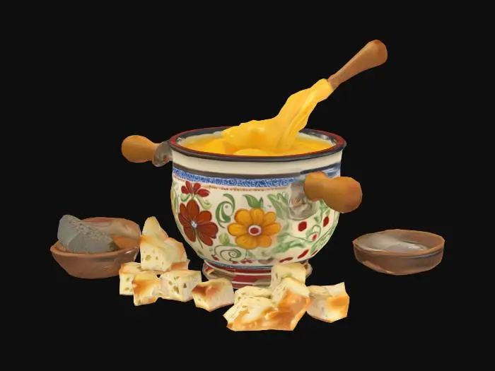 3D model for [Thun] Swiss cheese fondue, handpa inted, stylized,detailed,#AroundTheWorld#