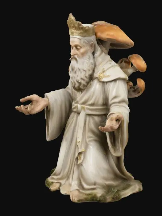 3D model for A holy saint in robes kneeling with their palms open with mushrooms sprouting all over them