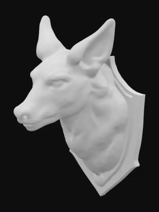 3D model for intricately carved wooden wall bust of a jackal