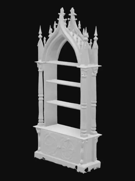 3D model for a gothic style bookcase, intricately carved, no books