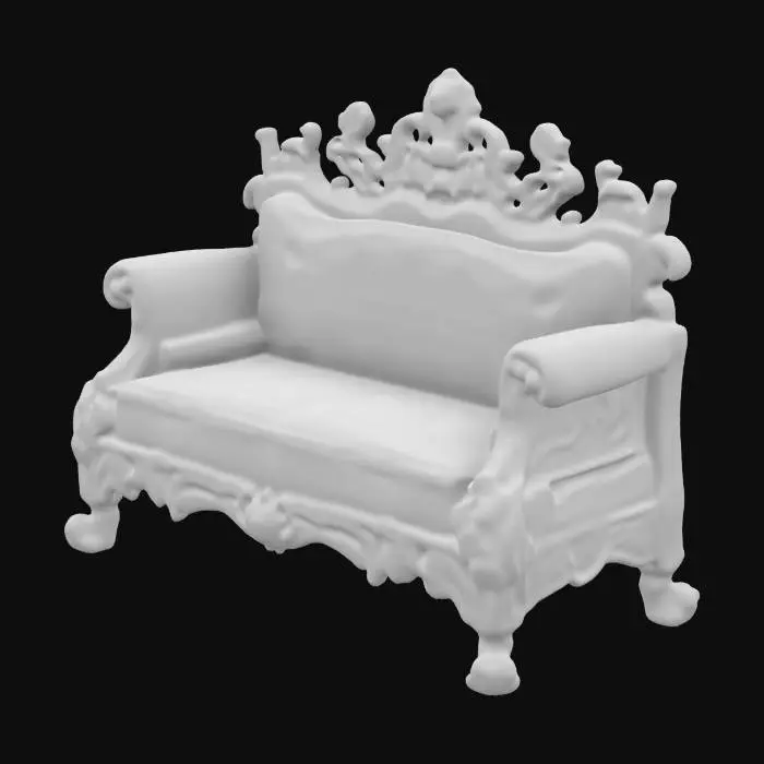 3D model for an ornate medieval couch carved out of wood