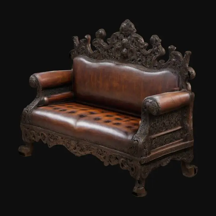 3D model for an ornate medieval couch carved out of wood