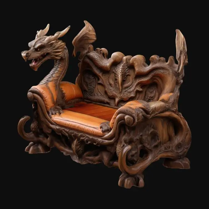 3D model for Fantasy Highly Detailed Ultra Realistic Wooden Carved Dragon Loveseat