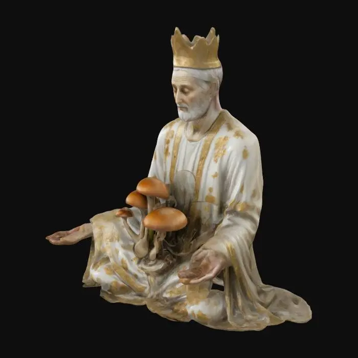 3D model for A holy saint in robes kneeling with their palms open with mushrooms sprouting all over them