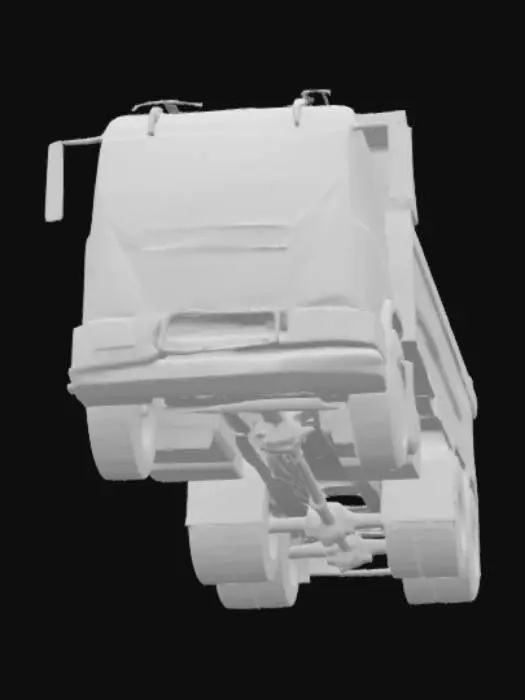 3D model for Highly detailed 3D model of a modern dump truck with a realistic cockpit. The interior should include a dashboard, steering wheel, functional buttons, digital speedometer, gear shifter, and fabric-textured driver’s seat. Optimized for game engines like ETS2.