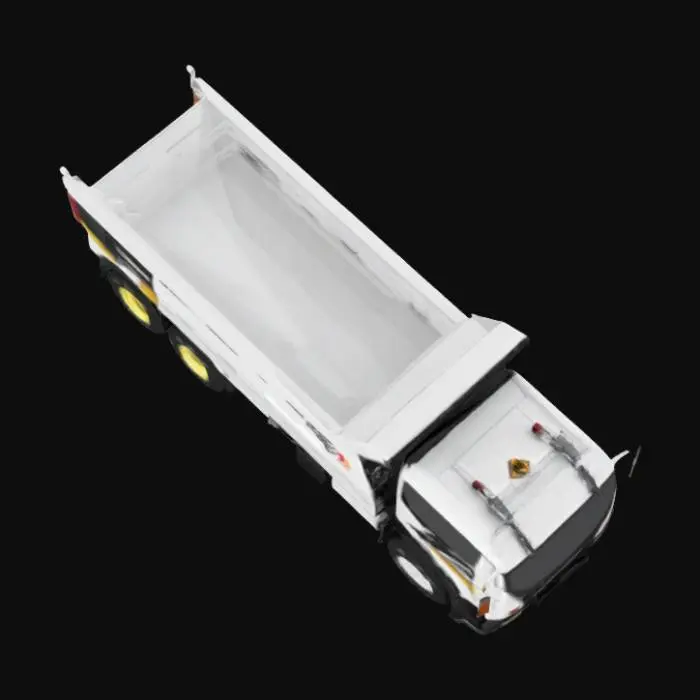 3D model for Highly detailed 3D model of a modern dump truck with a realistic cockpit. The interior should include a dashboard, steering wheel, functional buttons, digital speedometer, gear shifter, and fabric-textured driver’s seat. Optimized for game engines like ETS2.