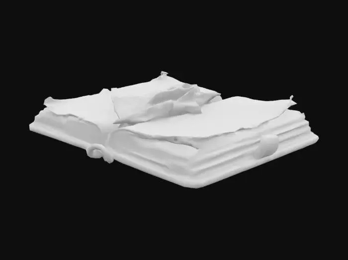 3D model for open faced worn journal with scrap paper hanging out