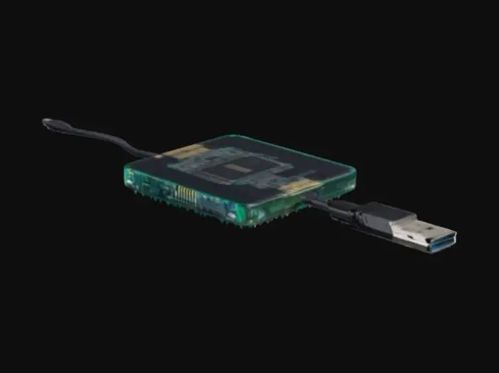 3D model for Futuristic bio tech data chip with usb type -c cord to plug in 
, no text with visible chip
