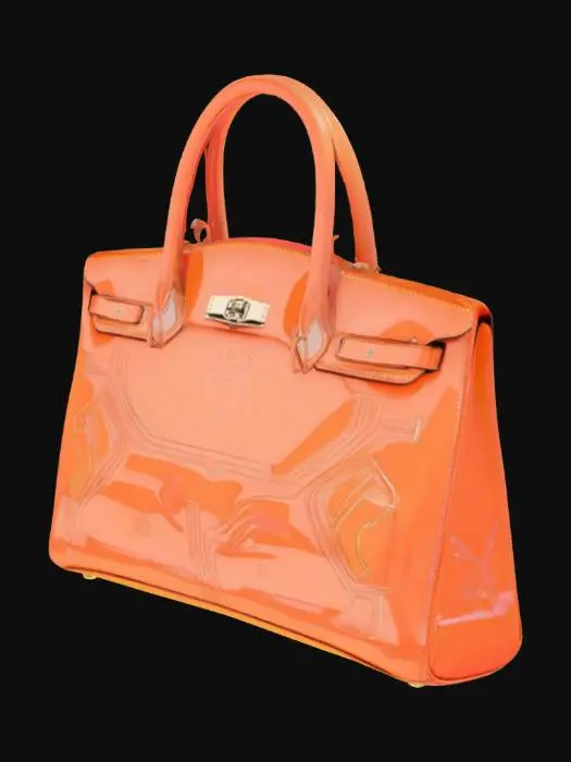 3D model for Design a futuristic hermes-inspired  purse with a sleek, glossy The purse should blend early 2000s nostalgia with sci-fi elements—. The bag’s surface may feature dynamic shimmer effects, embedded micro-lights, or soft circuitry patterns. Overall, it should feel playful, stylish, and tech-enhanced—like a fashion accessory from a retro-futuristic world."