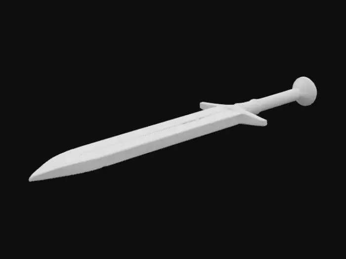 3D model for A stylized low-poly medieval sword, optimized for video games, clean geometry, UV unwrapped, PBR materials (polished steel blade, brown leather handle), game-ready topology, consistent scale, FBX format.