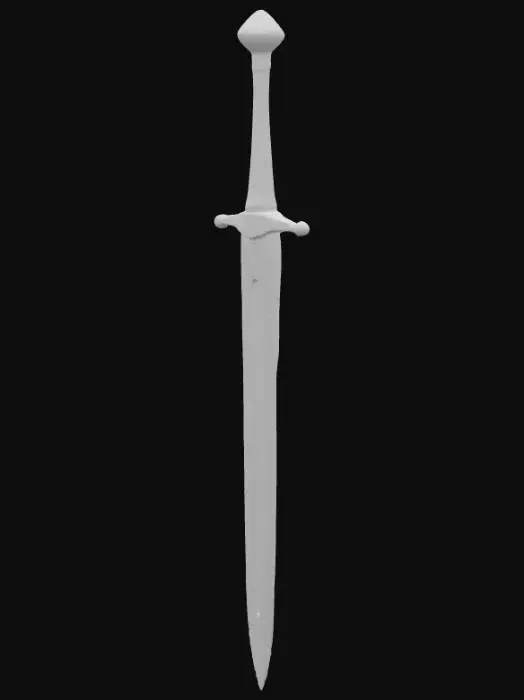 3D model for A stylized low-poly medieval sword, optimized for video games, clean geometry, UV unwrapped, PBR materials (polished steel blade, brown leather handle), game-ready topology, consistent scale, FBX format.
