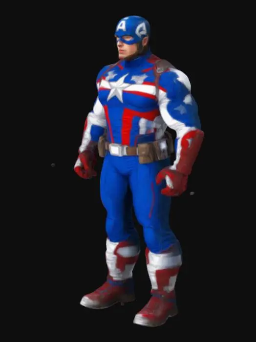 3D model for  Капитан Америка из марвел
1. Цвет: Красный, белый и синий, в патриотических цветах США.
2. Логотип: Звезда на груди, окруженная кругом, выполненная в белом и синем цветах.
3. Форма: Облегающий костюм с длинными рукавами и брюками, с защитными элементами. защитный облегающий голову шлем переходящий в маску с дыркоми для глаз , закрывающую только глаза, она тоже облегающая
4. Детали: Красные перчатки и ботинки.
• Высокий, мускулистый, с короткими светлыми волосами и характерной челюстью.