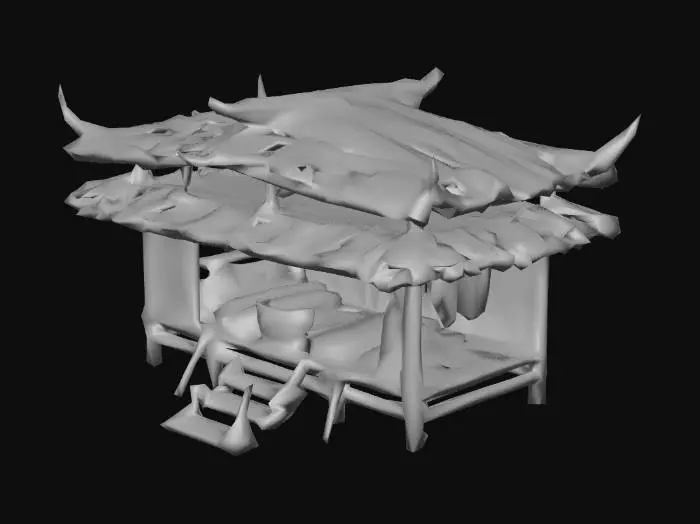 3D model for a market stand from a chinise village, with bamboo and wheat roof