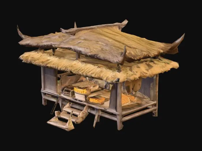 3D model for a market stand from a chinise village, with bamboo and wheat roof