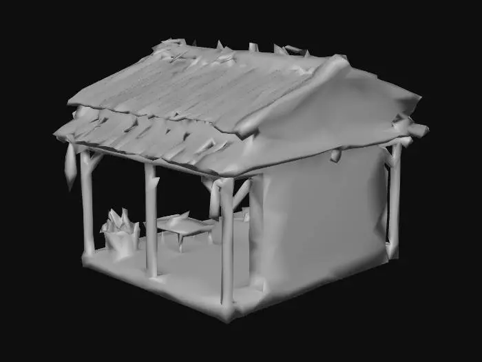 3D model for a market stand from a chinise village, with bamboo and wheat roof