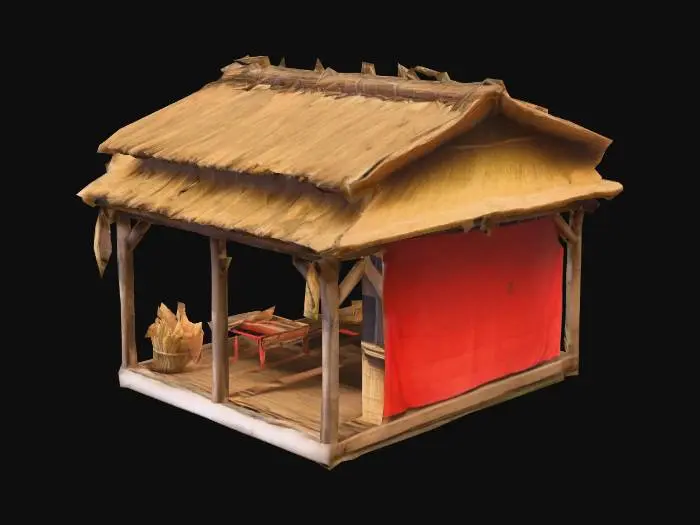 3D model for a market stand from a chinise village, with bamboo and wheat roof