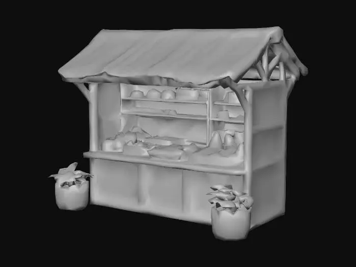3D model for a market stand from a chinise village, with bamboo and wheat roof