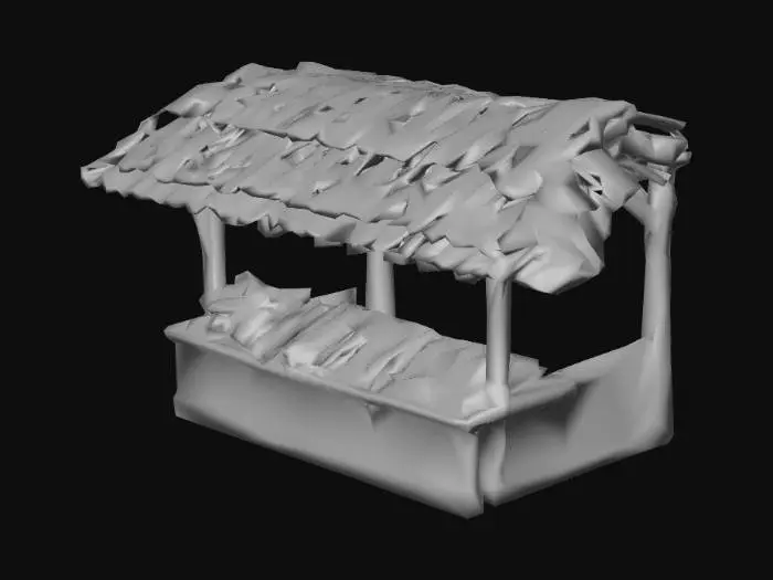 3D model for a market stand from a chinise village, with bamboo and wheat roof